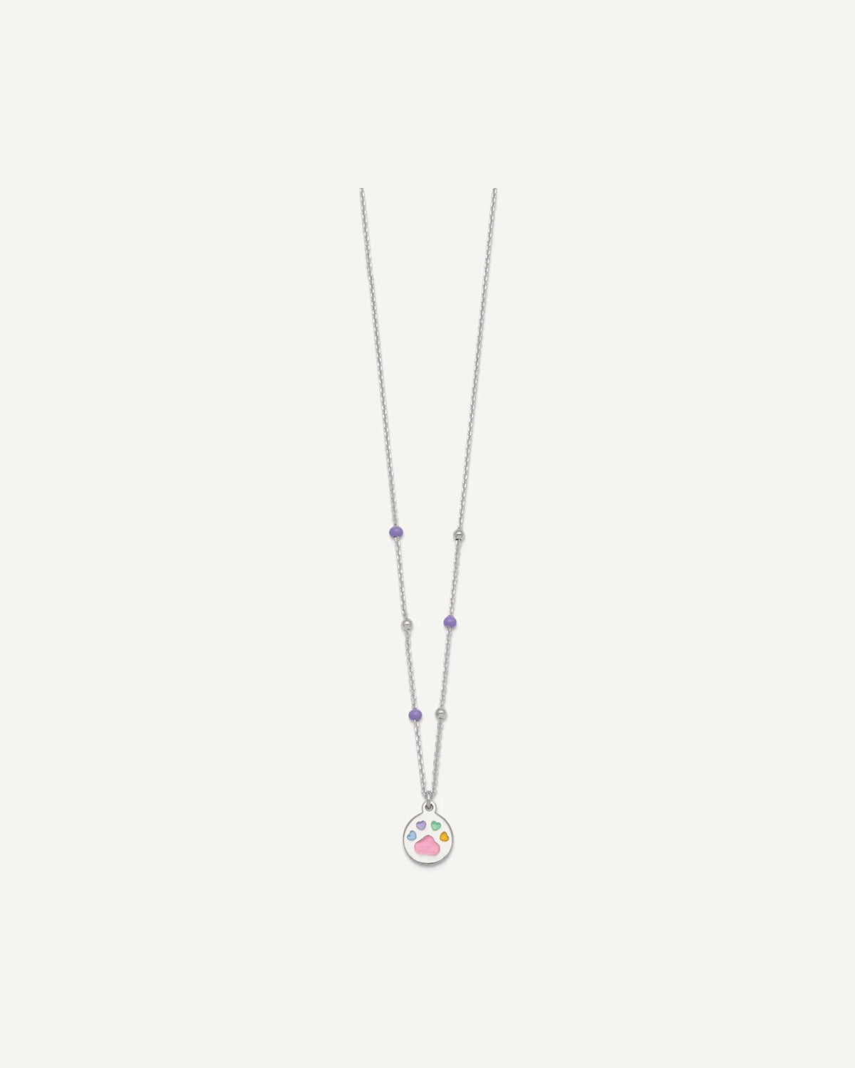 Sterling Silver Polished Beaded Enameled Multi-color Heart Pawprint 14 Inch Necklace – View 2