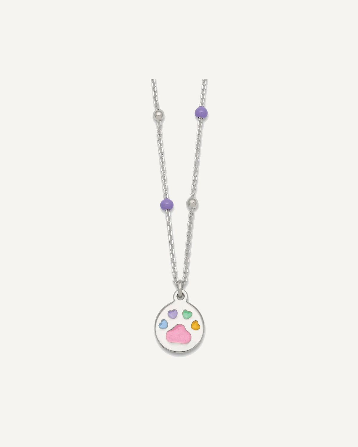 Sterling Silver Polished Beaded Enameled Multi-color Heart Pawprint 14 Inch Necklace – View 1