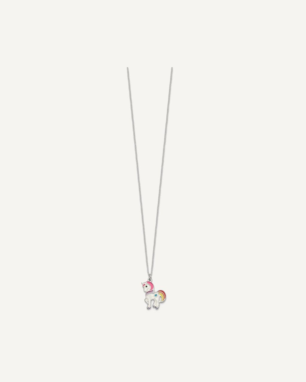 Sterling Silver Polished White and Rainbow Enameled Unicorn 14 Inch Necklace – View 2