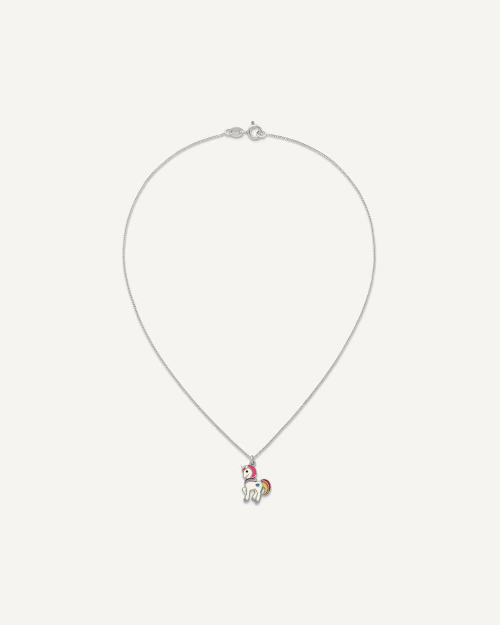 Sterling Silver Polished White and Rainbow Enameled Unicorn 14 Inch Necklace – View 4