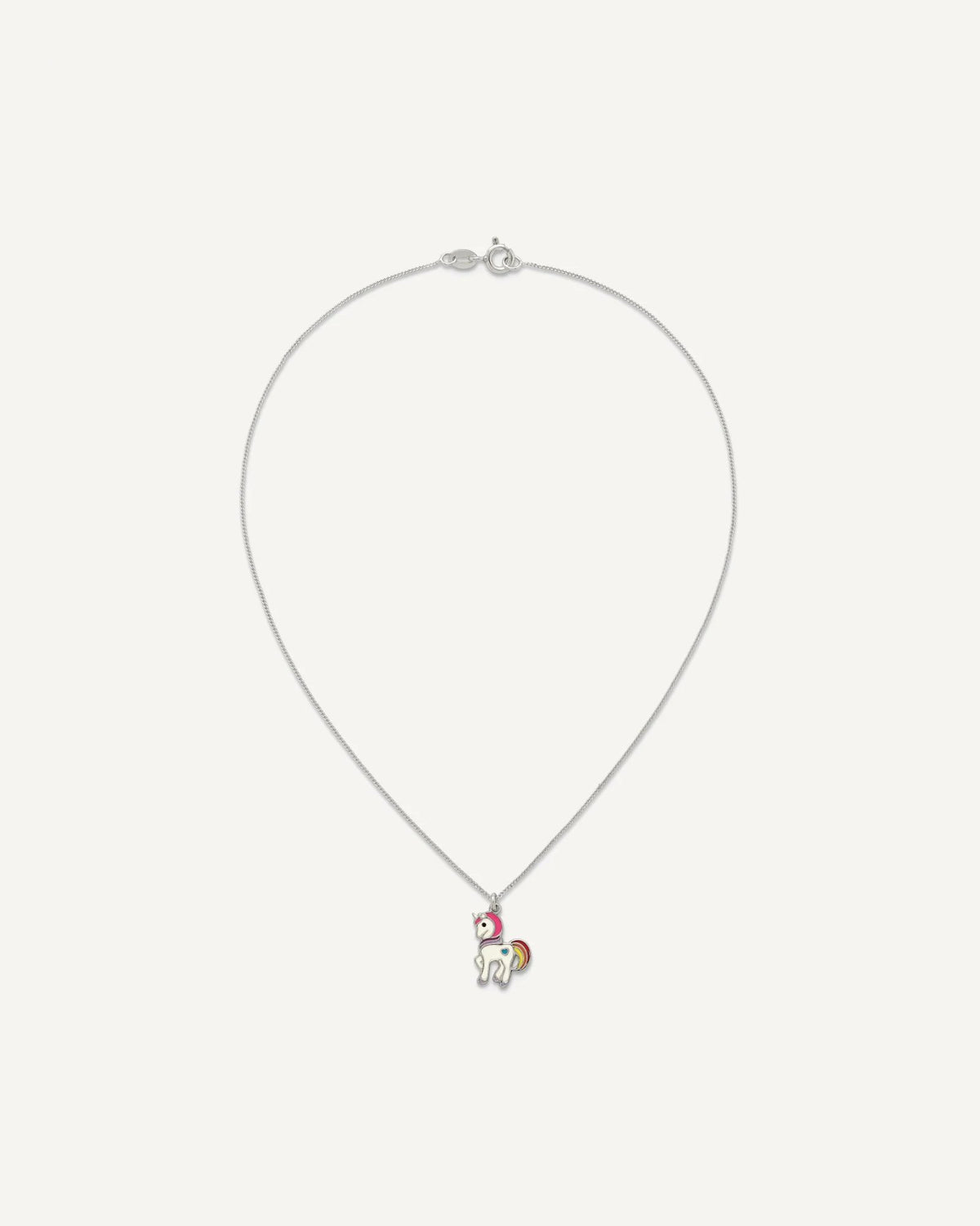 Sterling Silver Polished White and Rainbow Enameled Unicorn 14 Inch Necklace – View 4