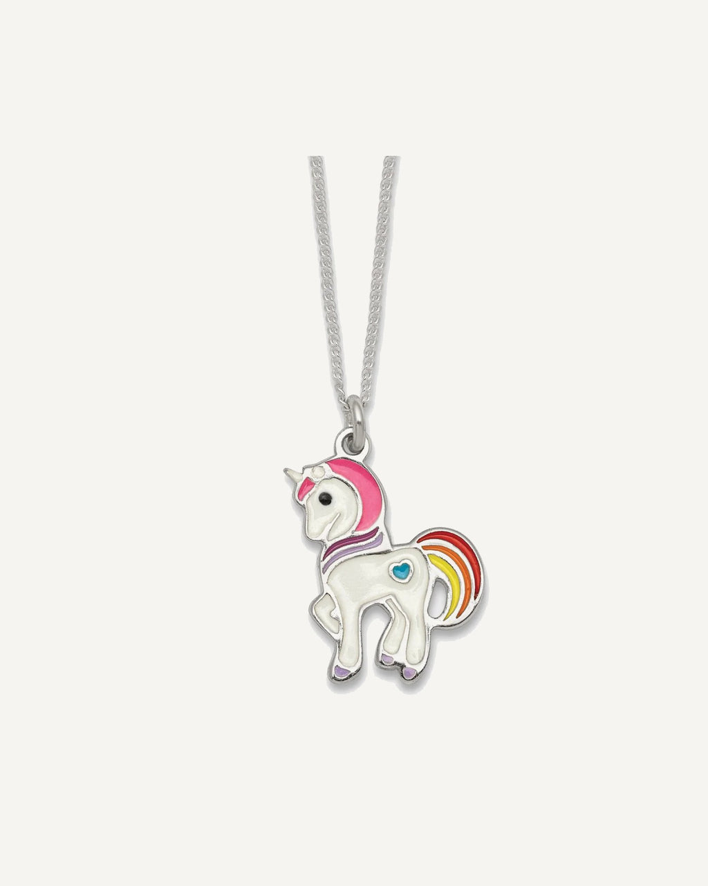 Sterling Silver Polished White and Rainbow Enameled Unicorn 14 Inch Necklace – View 1
