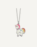 Sterling Silver Polished White and Rainbow Enameled Unicorn 14 Inch Necklace – View 1