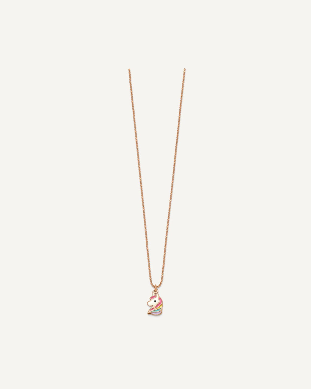 Sterling Silver Rose Gold-plated Polished White and Rainbow Enameled Unicorn 14 inch Necklace – View 2