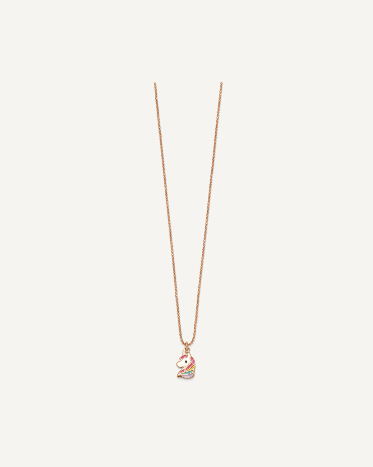 Sterling Silver Rose Gold-plated Polished White and Rainbow Enameled Unicorn 14 inch Necklace – View 2