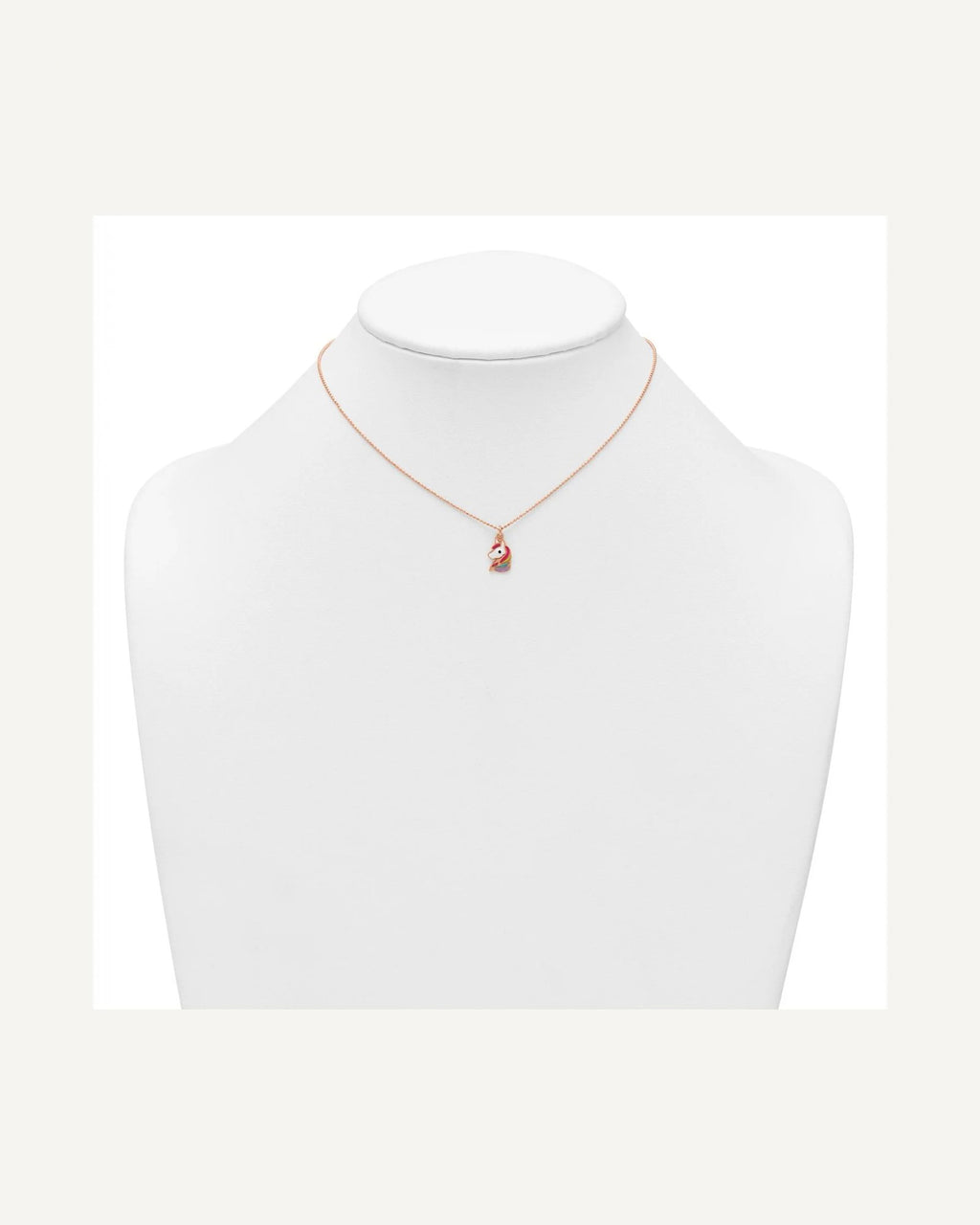 Sterling Silver Rose Gold-plated Polished White and Rainbow Enameled Unicorn 14 inch Necklace – View 3