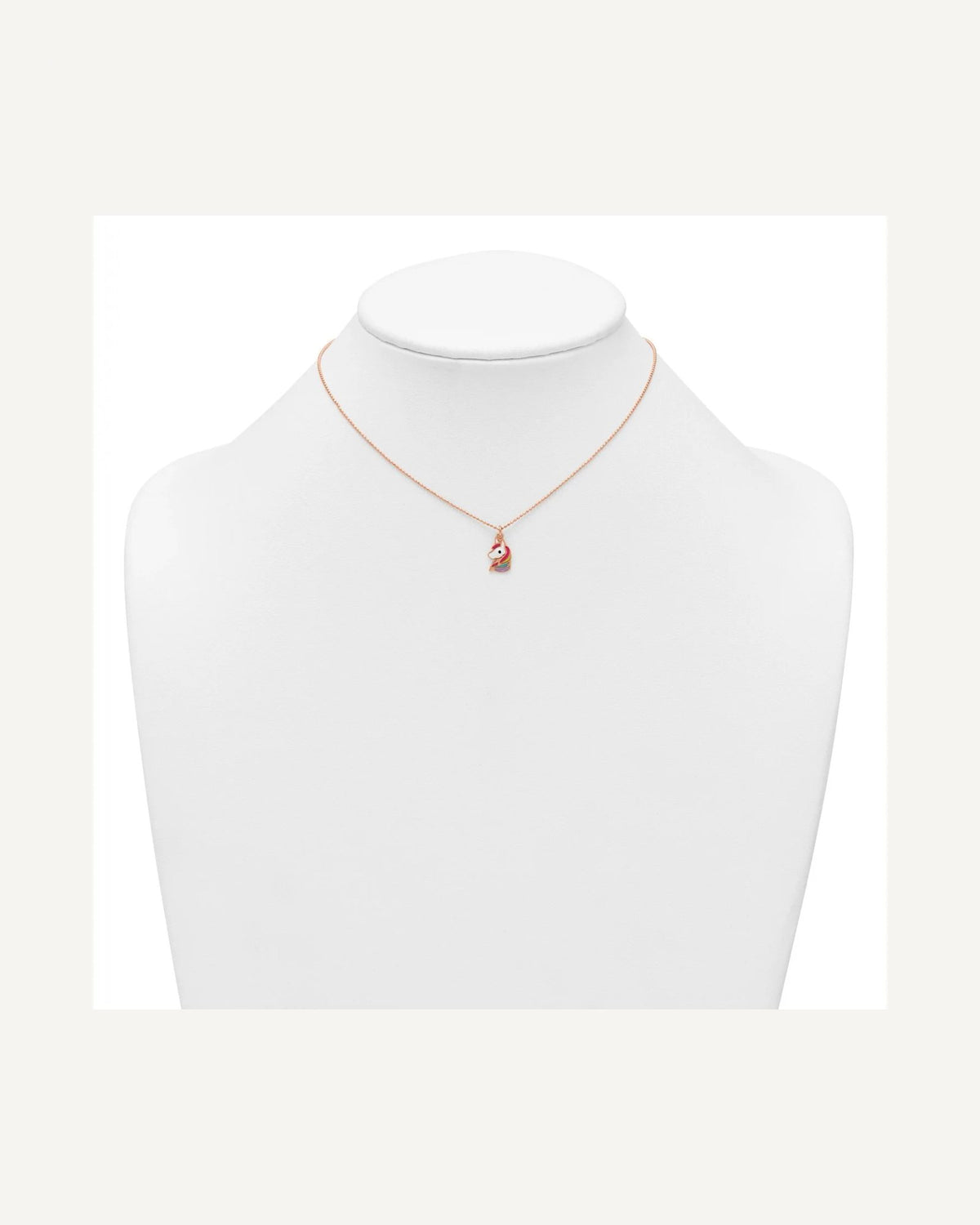 Sterling Silver Rose Gold-plated Polished White and Rainbow Enameled Unicorn 14 inch Necklace – View 3