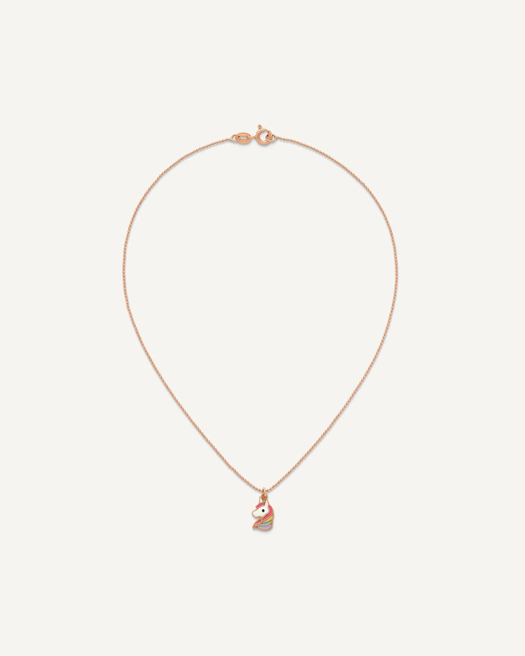 Sterling Silver Rose Gold-plated Polished White and Rainbow Enameled Unicorn 14 inch Necklace – View 4