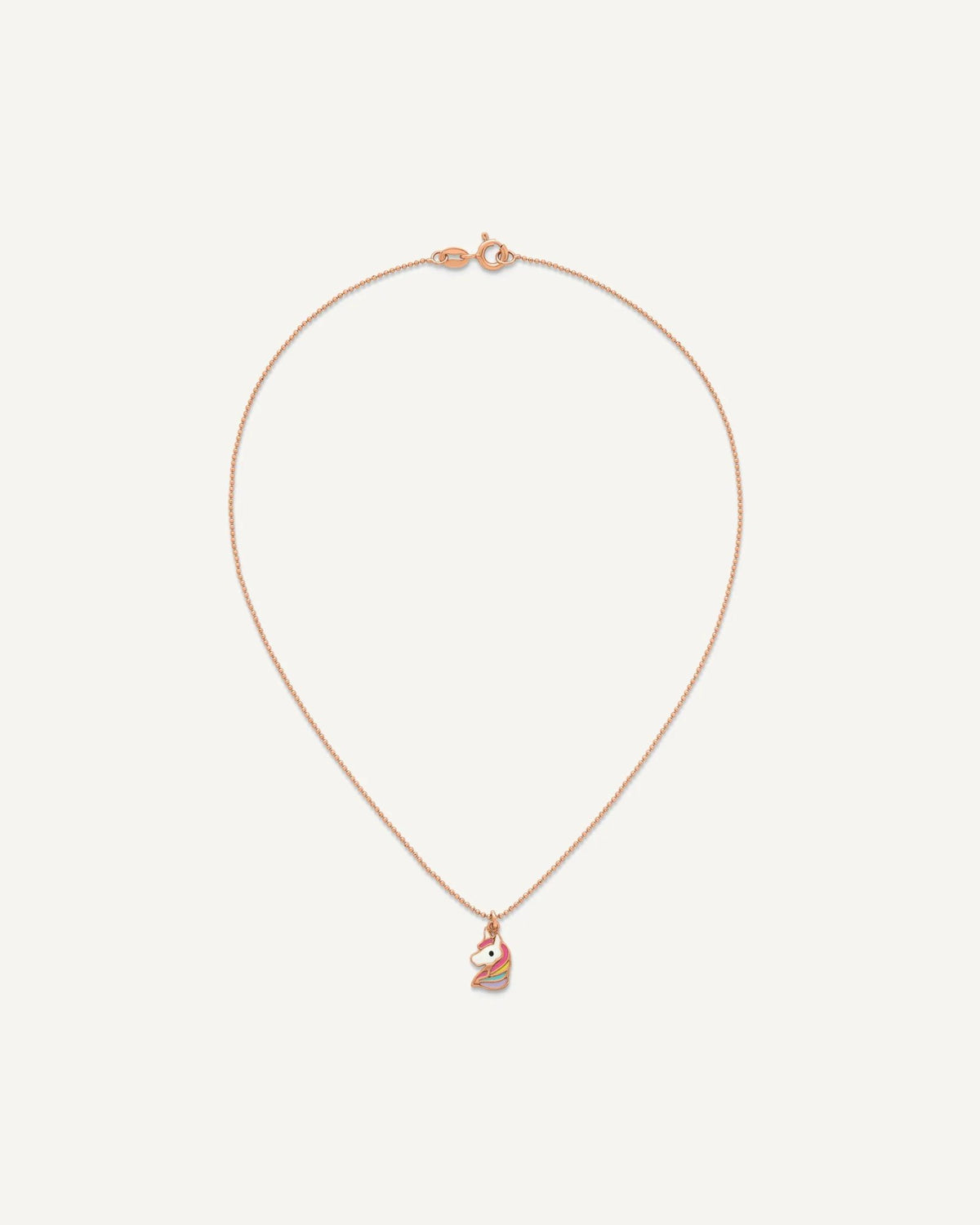 Sterling Silver Rose Gold-plated Polished White and Rainbow Enameled Unicorn 14 inch Necklace – View 4
