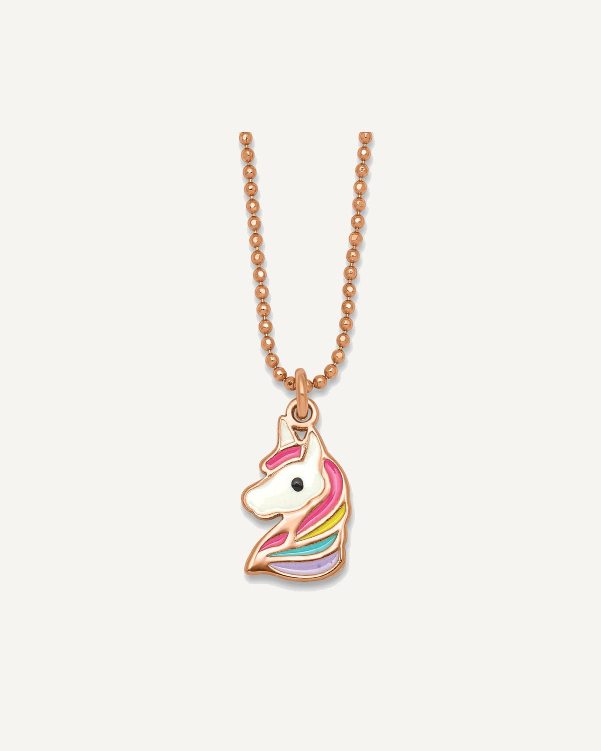 Sterling Silver Rose Gold-plated Polished White and Rainbow Enameled Unicorn 14 inch Necklace – View 1