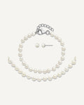 Sterling Silver Rhodium-plated 4-5mm White Semi-Round Freshwater Cultured Pearl 14 inch Necklace, 5 inch Bracelet and Post Earrings Set – View 1