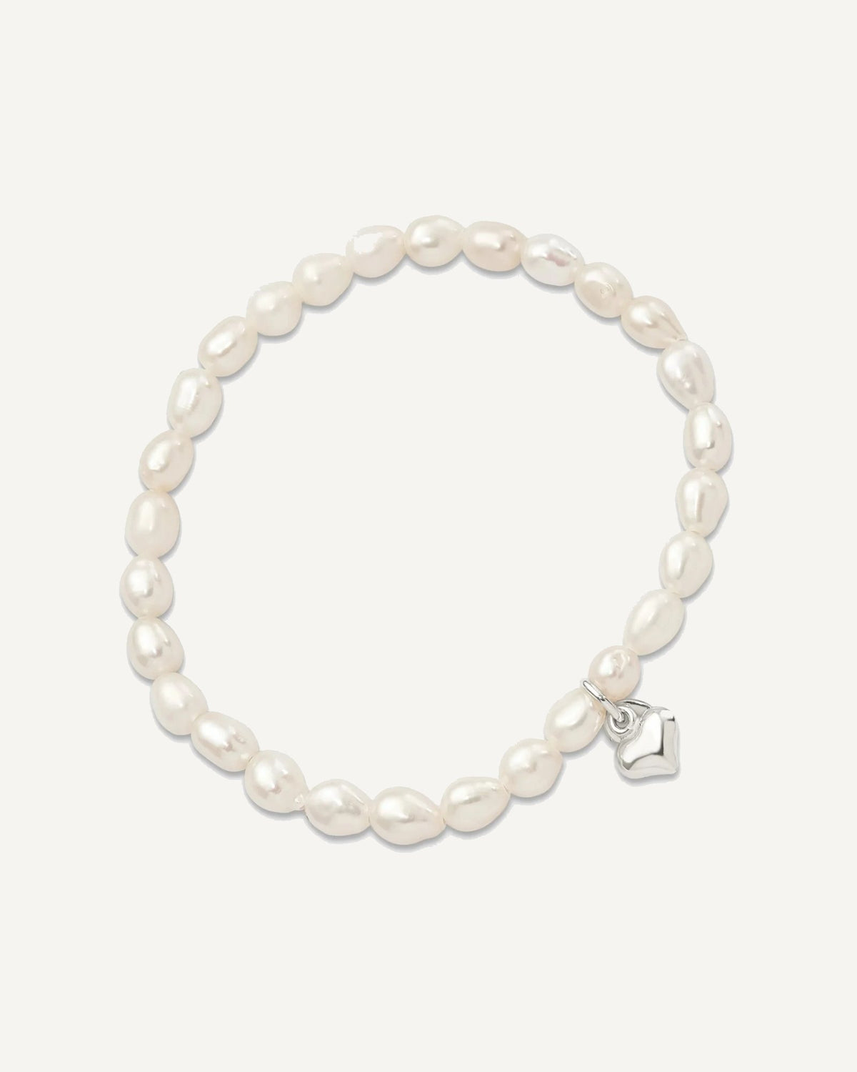 Sterling Silver Pearl with Heart Childrens Bracelet — 5 in, 4 to 5 mm (range) – View 2