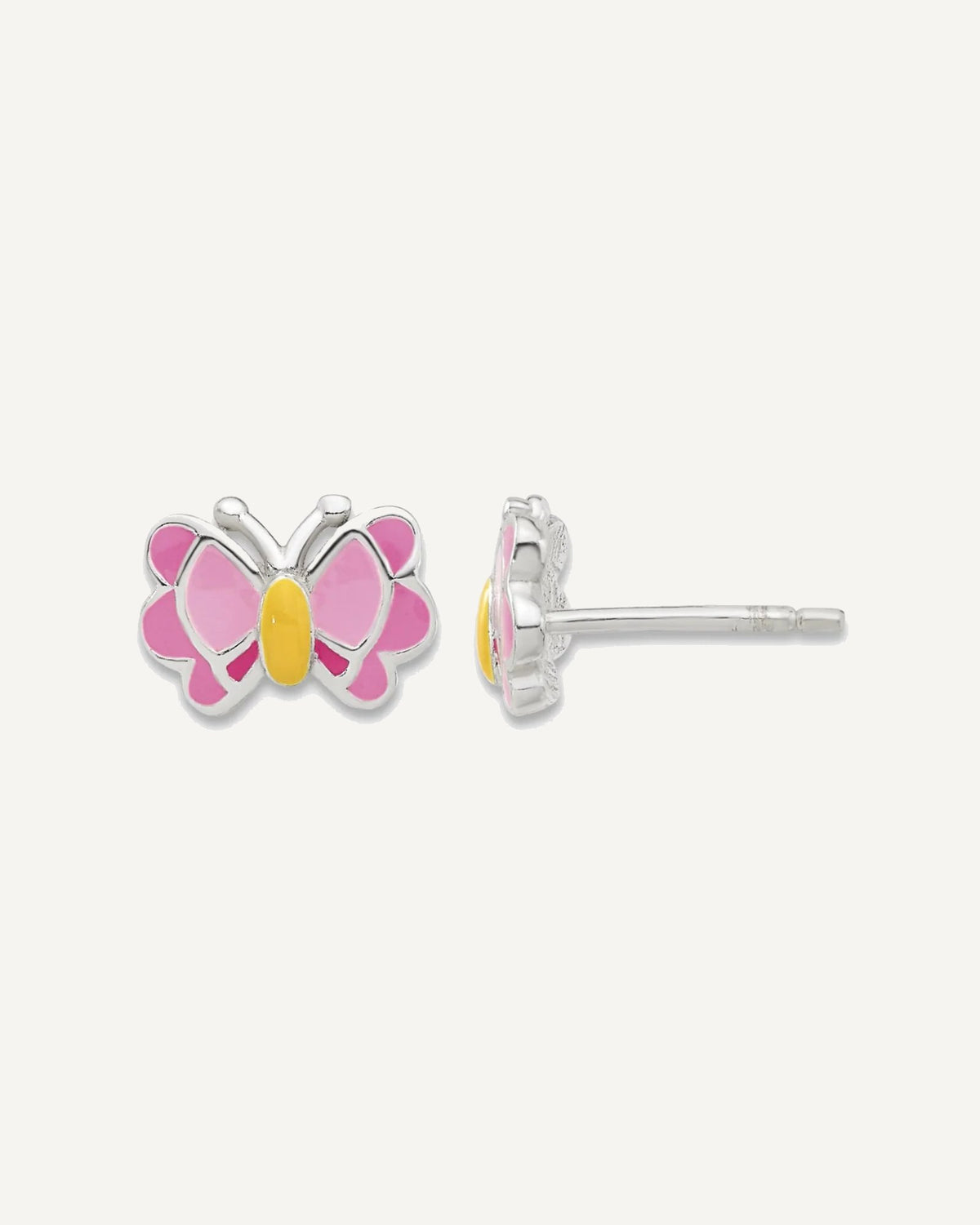 Sterling Silver Polished and Pink/Orange Enameled Butterfly Earrings and 14 Inch Necklace Set – View 2