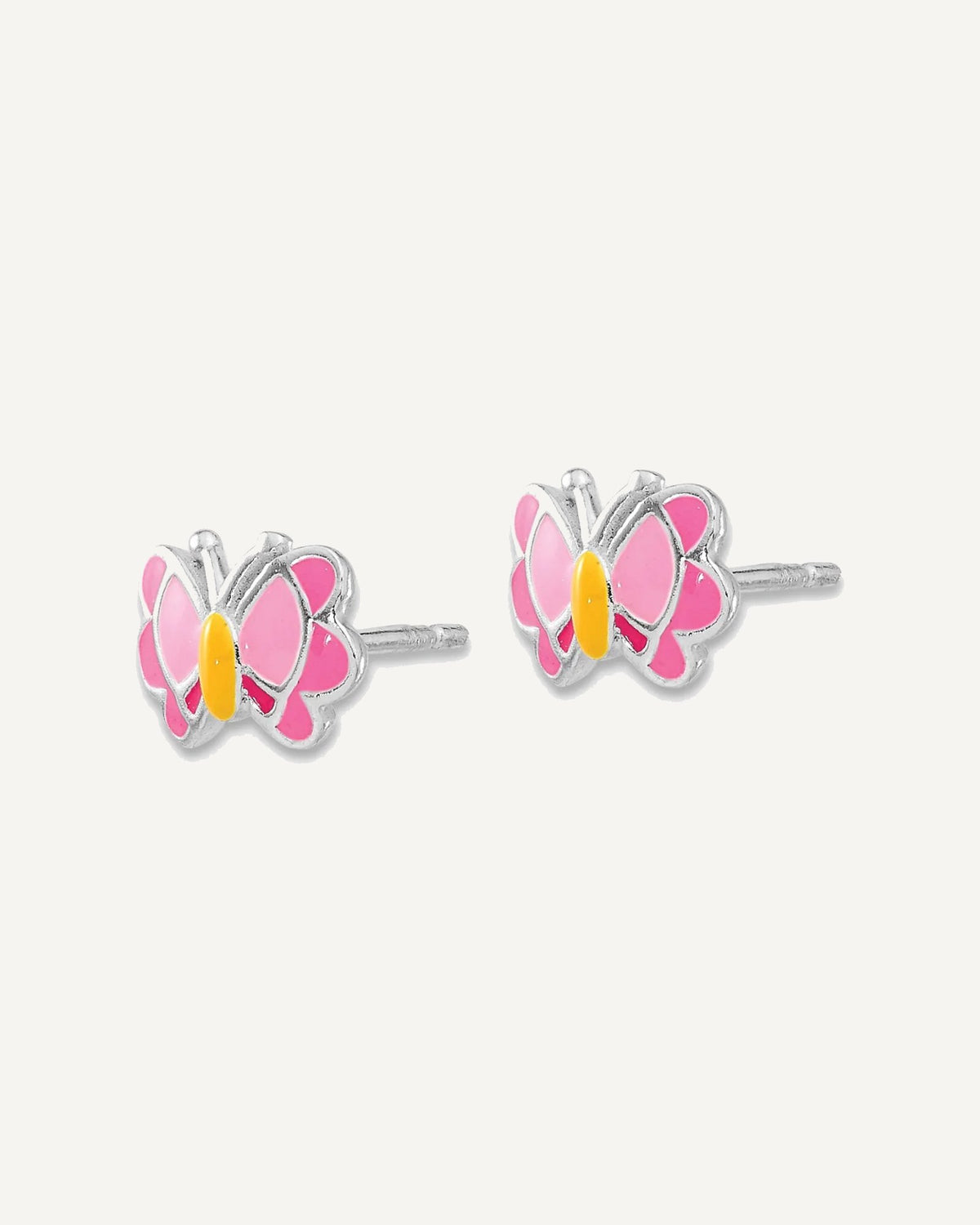 Sterling Silver Polished and Pink/Orange Enameled Butterfly Earrings and 14 Inch Necklace Set – View 3
