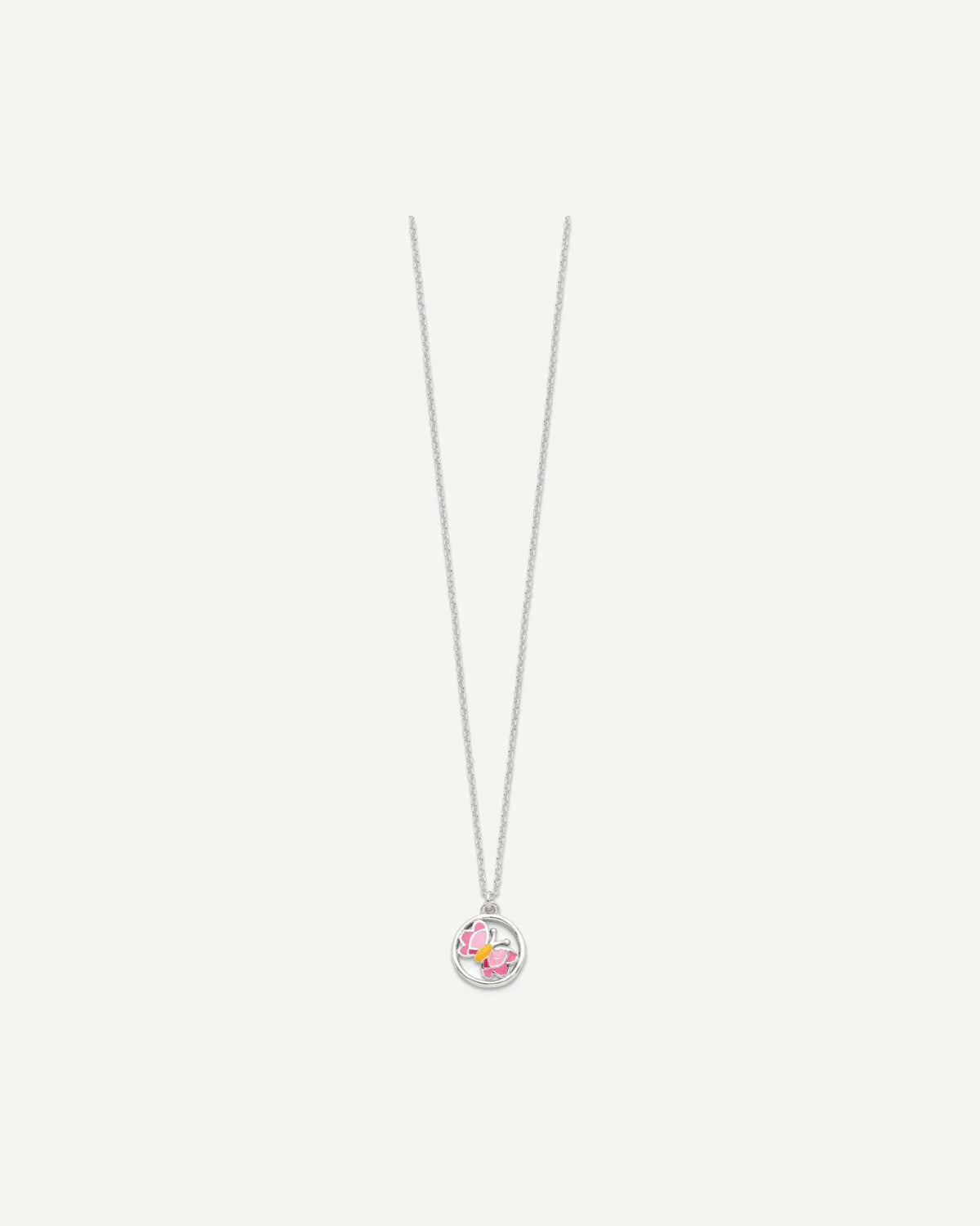 Sterling Silver Polished and Pink/Orange Enameled Butterfly Earrings and 14 Inch Necklace Set – View 5