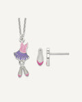 Sterling Silver Polished and Enameled Ballerina 14in Necklace and Ballet Shoes Earring Set – View 1