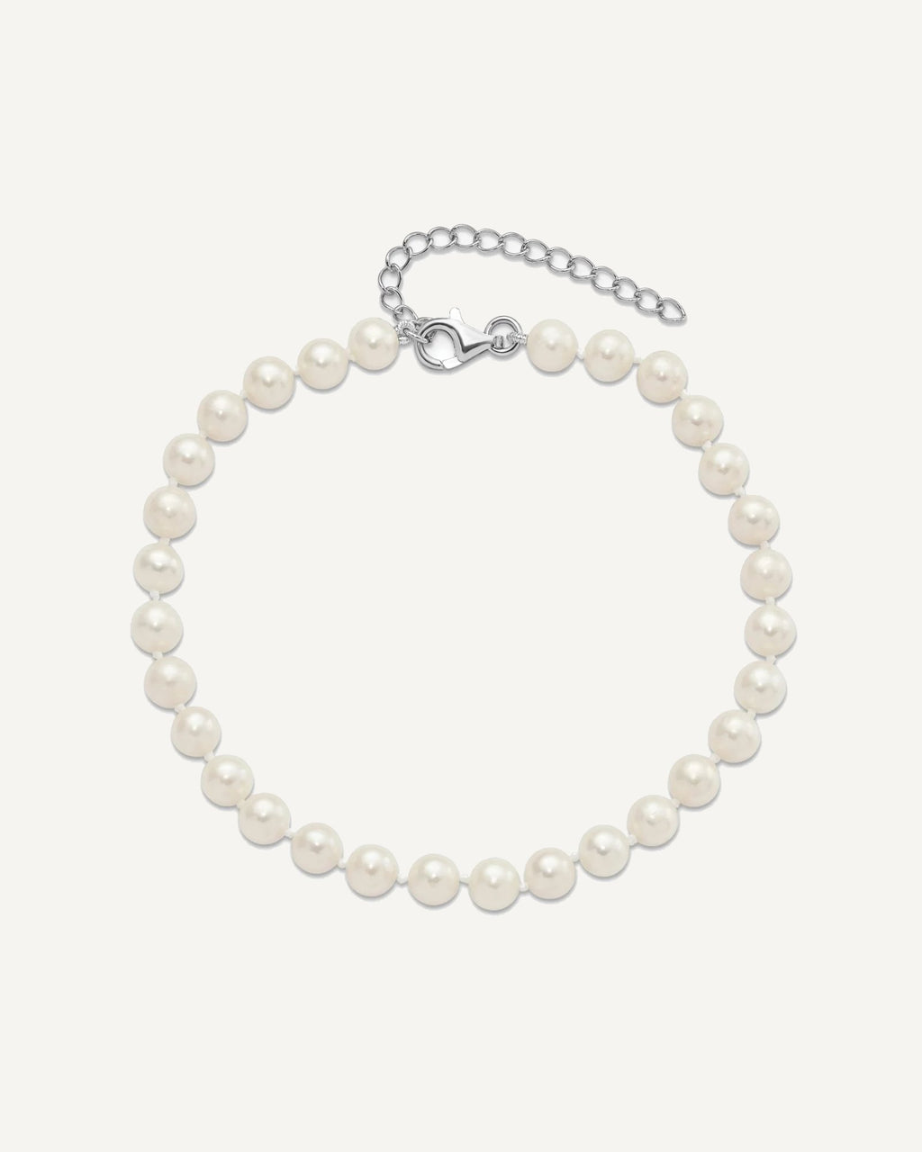 Sterling Silver Rhodium-plated 6-7mm White Near-Round Freshwater Cultured Pearl 8.5 inch with 2 inch Extension Anklet – View 4