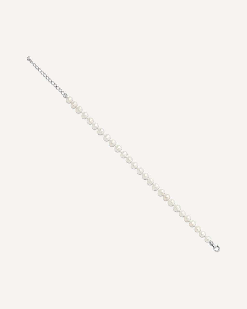 Sterling Silver Rhodium-plated 7-8mm White Near-Round Freshwater Cultured Pearl and CZ 8.5 with 2 inch Extension Anklet – View 2