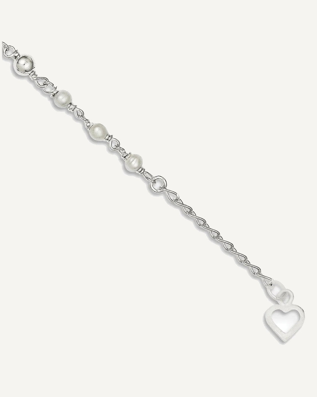 Sterling Silver Freshwater Cultured Pearl and Heart 9 inch Plus 1 inch Extender - Total 10 inch Anklet – View 9