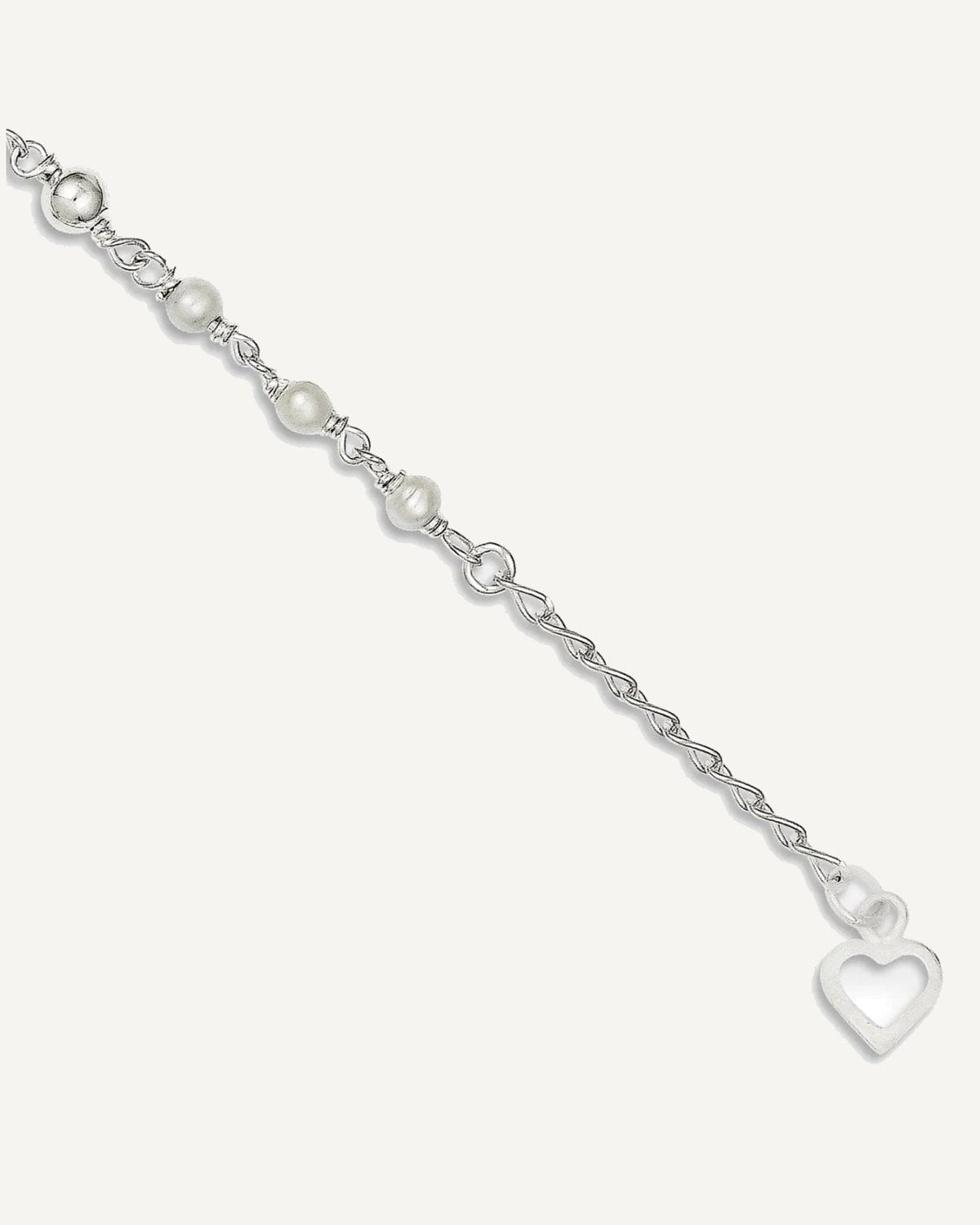 Sterling Silver Freshwater Cultured Pearl and Heart 9 inch Plus 1 inch Extender - Total 10 inch Anklet – View 9