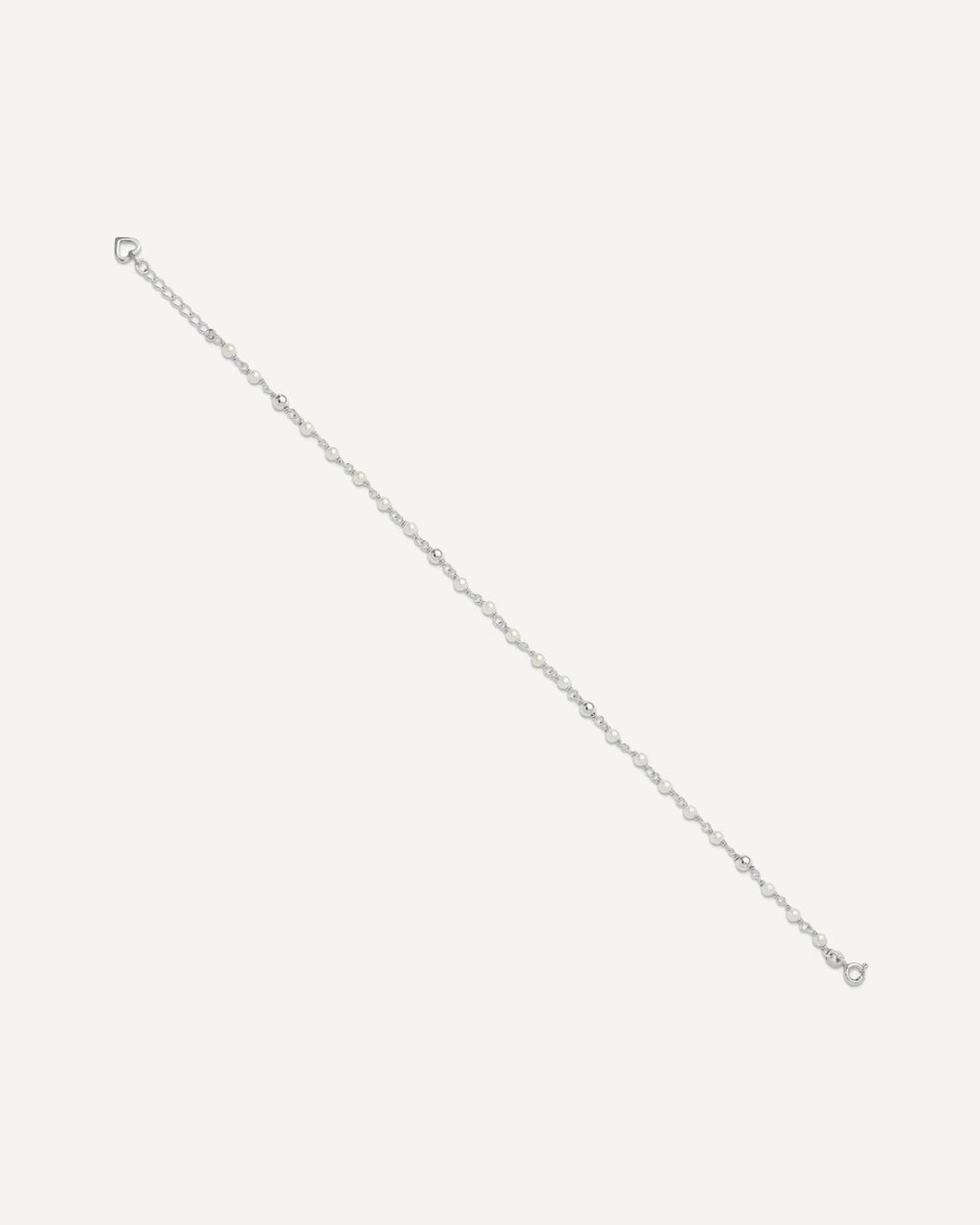 Sterling Silver Freshwater Cultured Pearl and Heart 9 inch Plus 1 inch Extender - Total 10 inch Anklet – View 2