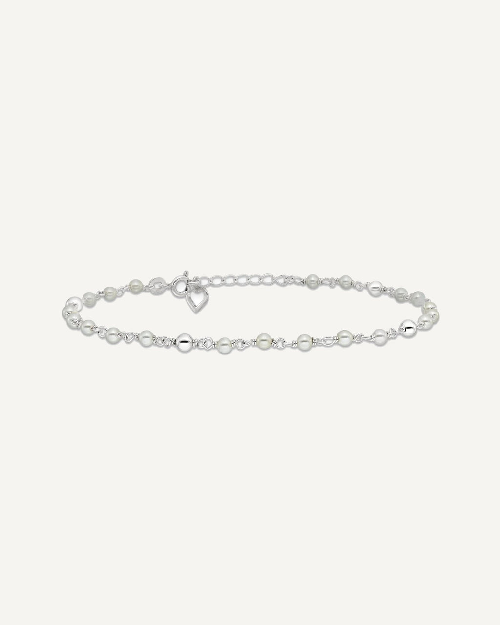 Sterling Silver Freshwater Cultured Pearl and Heart 9 inch Plus 1 inch Extender - Total 10 inch Anklet – View 3