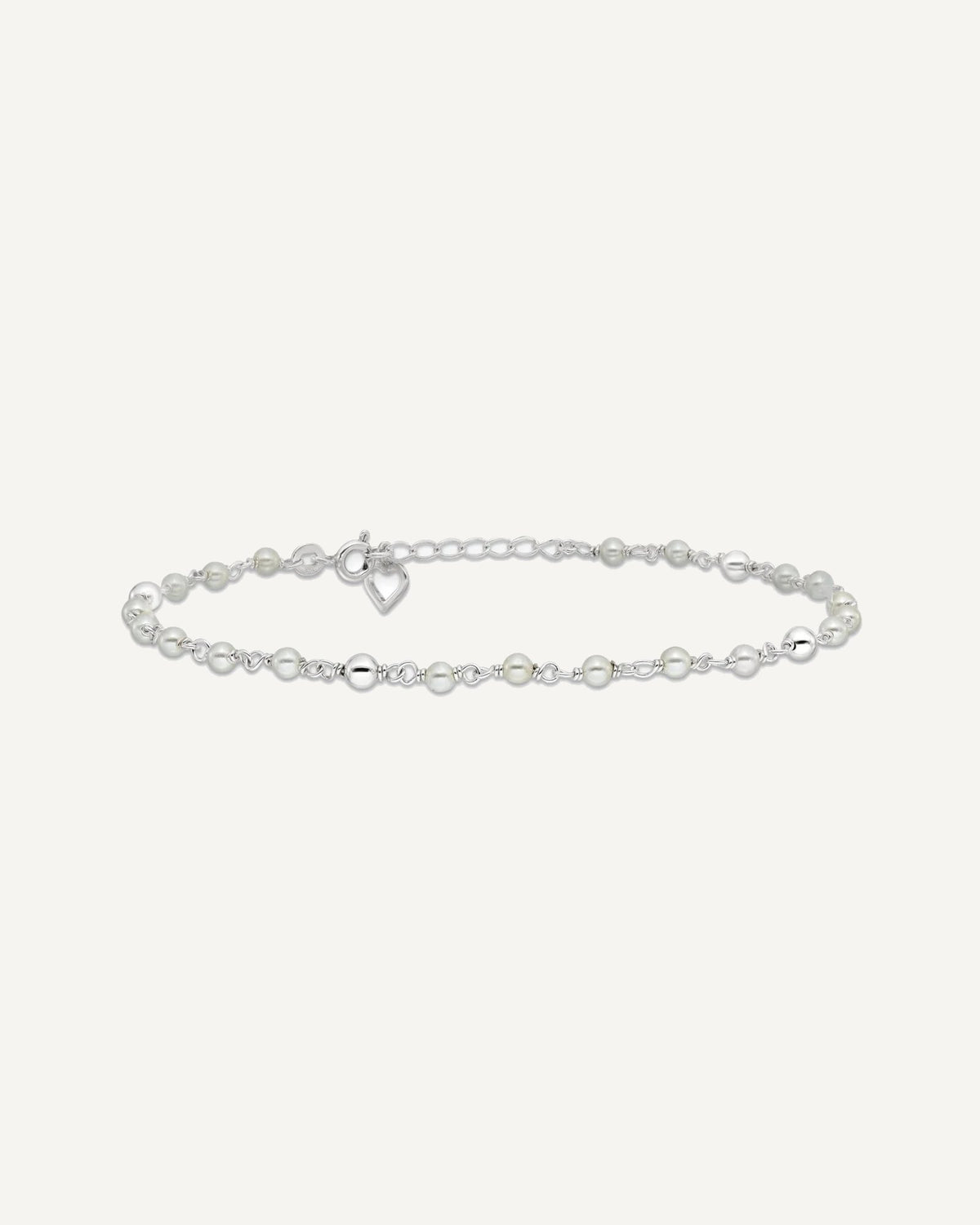 Sterling Silver Freshwater Cultured Pearl and Heart 9 inch Plus 1 inch Extender - Total 10 inch Anklet – View 3