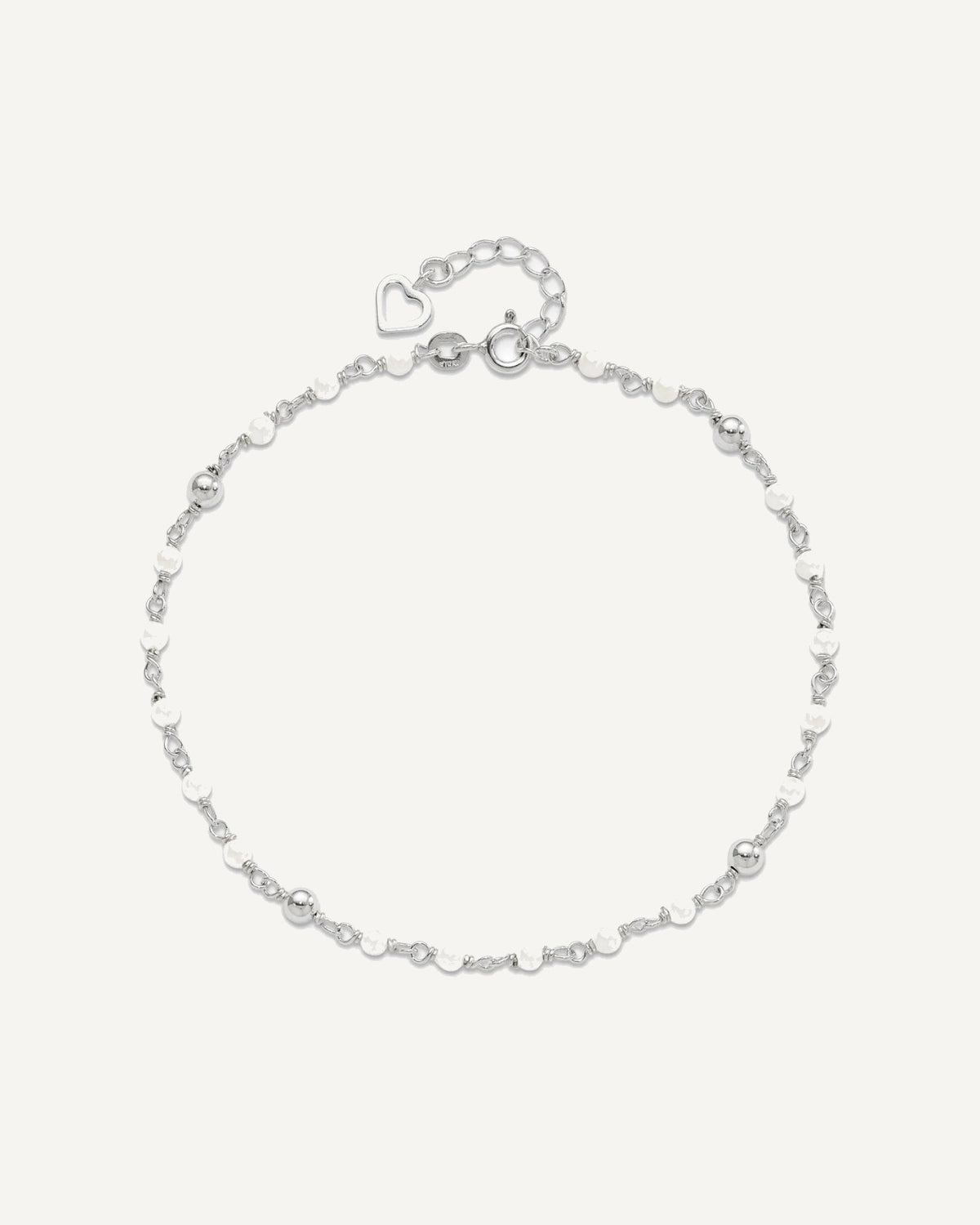 Sterling Silver Freshwater Cultured Pearl and Heart 9 inch Plus 1 inch Extender - Total 10 inch Anklet – View 4