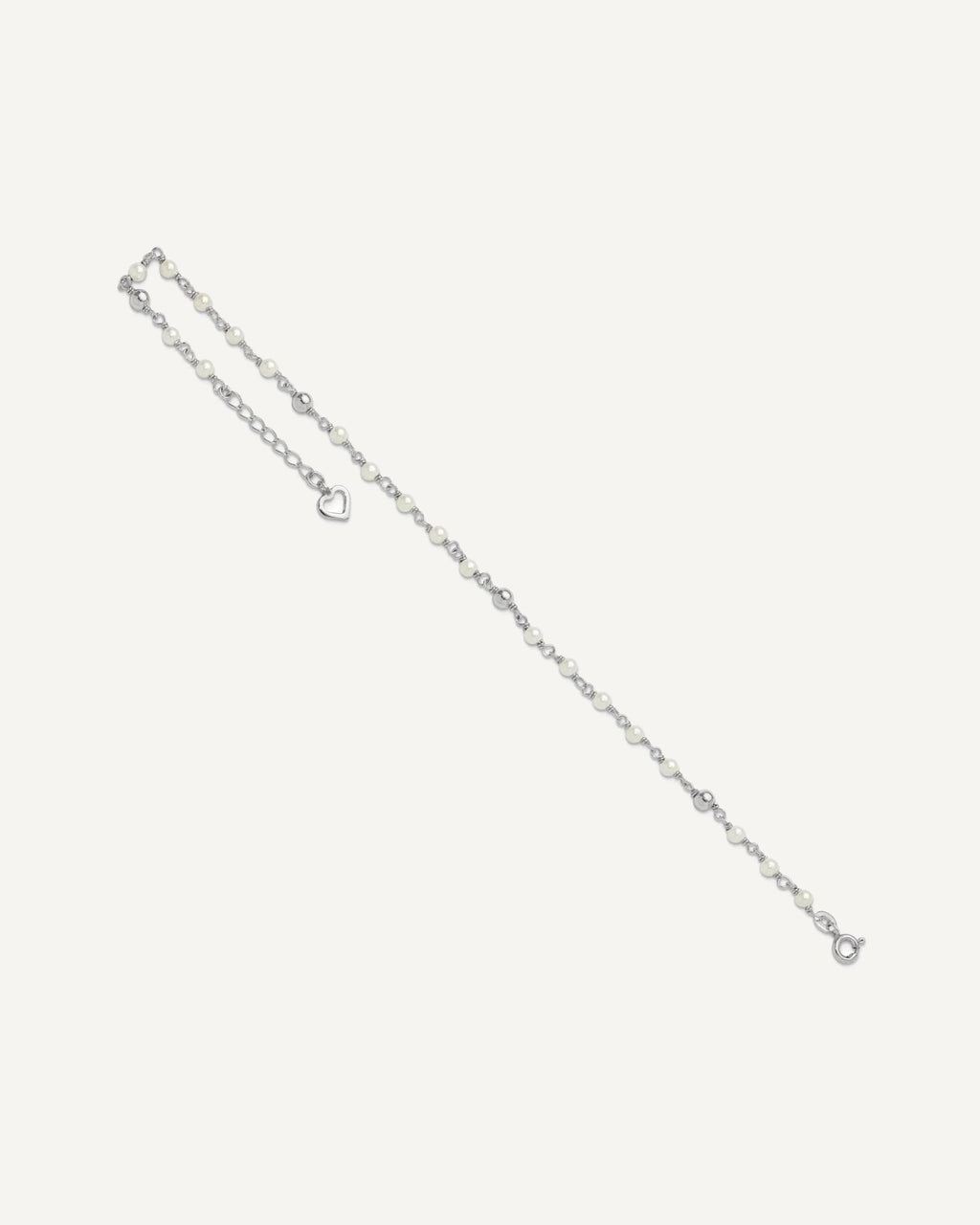 Sterling Silver Freshwater Cultured Pearl and Heart 9 inch Plus 1 inch Extender - Total 10 inch Anklet – View 5