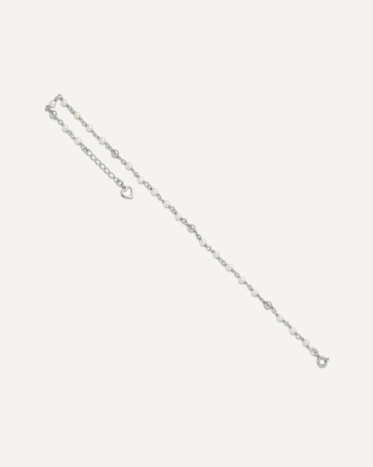 Sterling Silver Freshwater Cultured Pearl and Heart 9 inch Plus 1 inch Extender - Total 10 inch Anklet – View 5