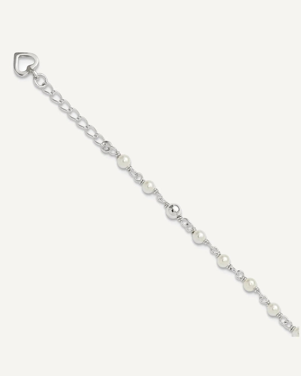 Sterling Silver Freshwater Cultured Pearl and Heart 9 inch Plus 1 inch Extender - Total 10 inch Anklet – View 1