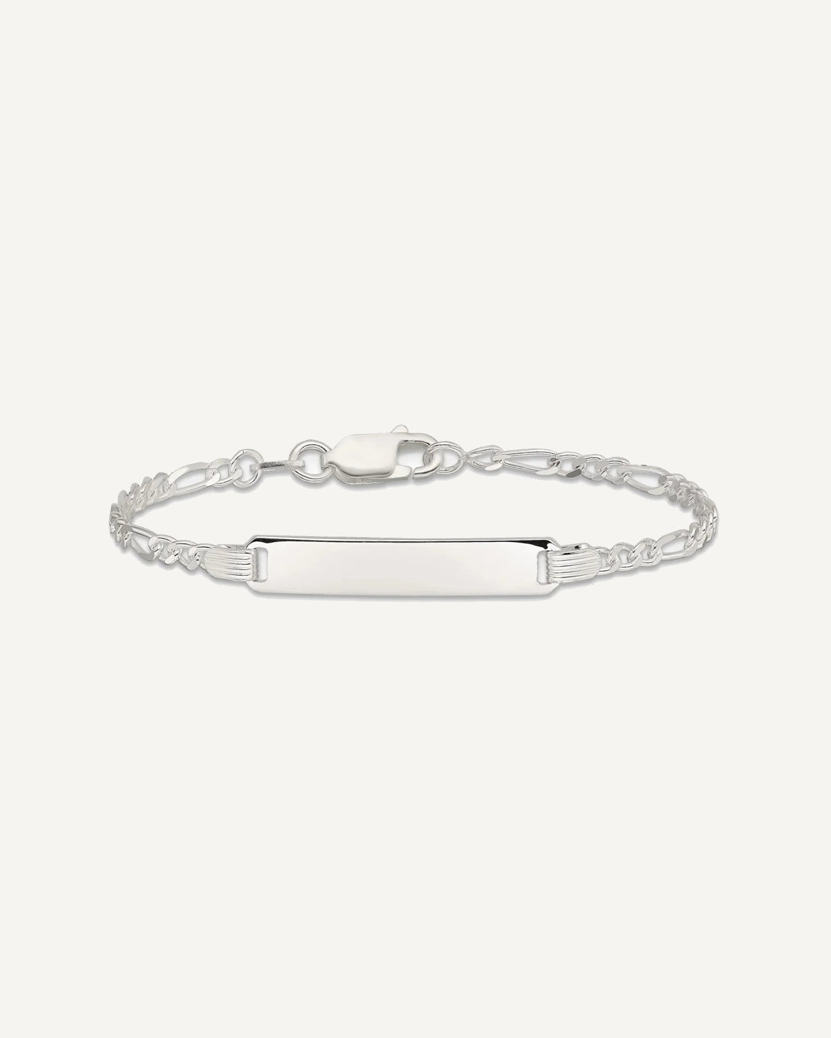 Sterling Silver Engravable Figaro Link 27x4mm Plate 6 inch ID Bracelet – View 3
