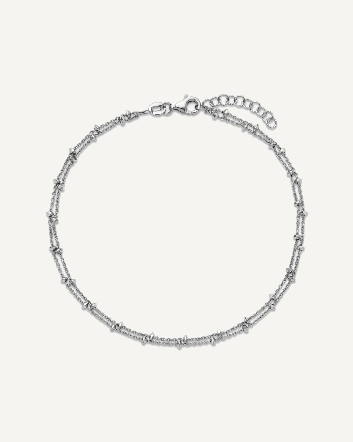 Leslie's Sterling Silver Rhodium-plated 2-Strand Beaded 9 inch Plus 1 inch Extender - Total 10 inch Anklet – View 4
