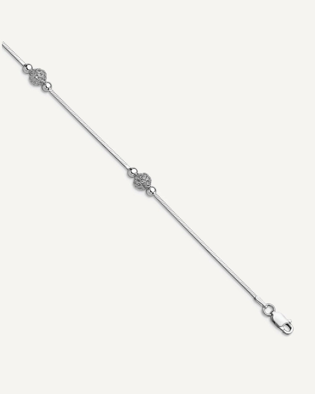 Leslie's Sterling Silver Rhodium-plated Textured Bead 9 inch Plus 1 inch Extender - Total 10 inch Anklet – View 1
