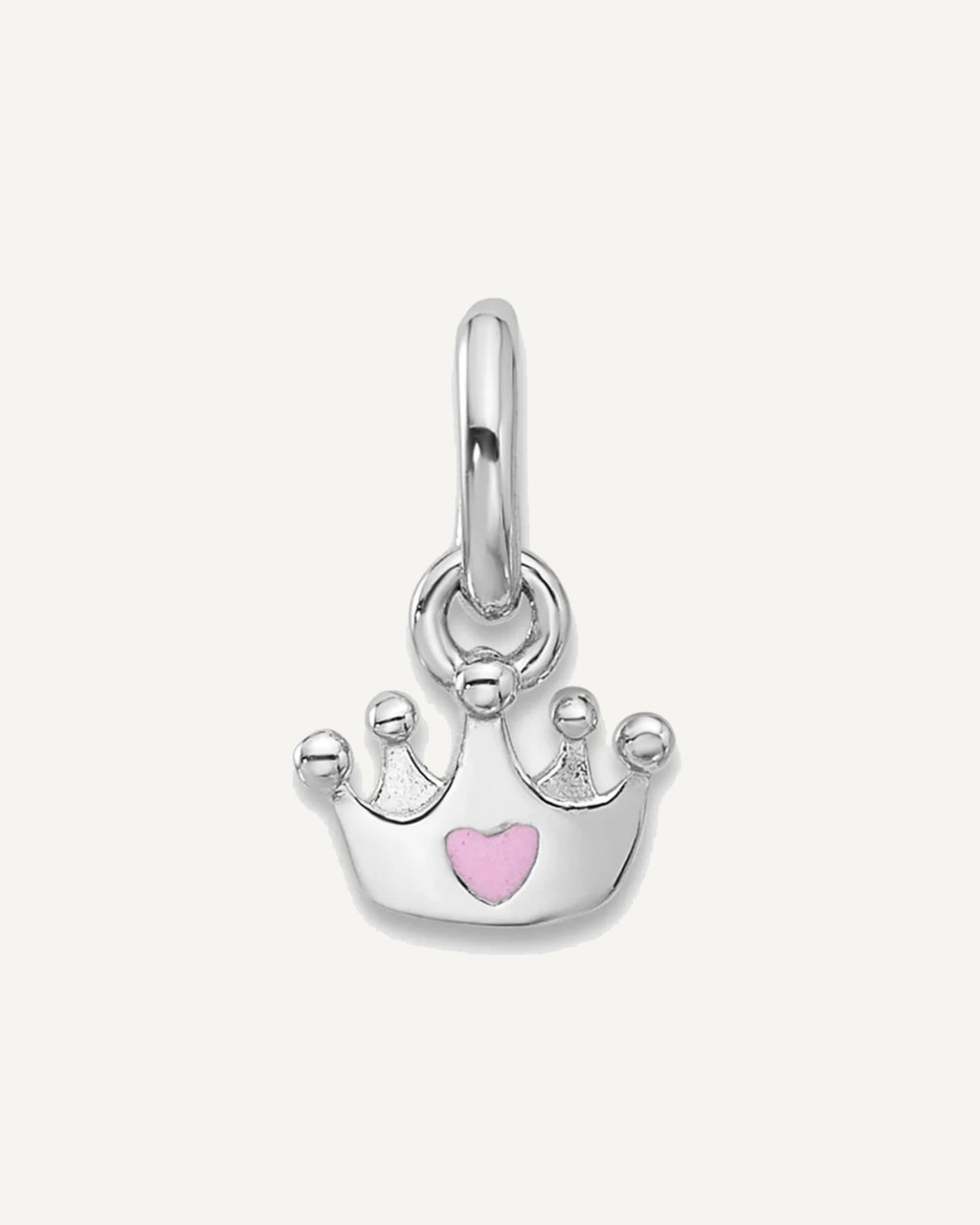 Sterling Silver Rhodium-plated Pink Enameled Heart Polished Crown Petite Pendant – View 1