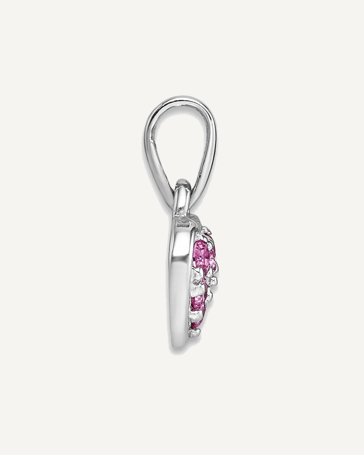 Sterling Silver Rhodium-plated Polished Pink CZ Heart Pendant – View 2