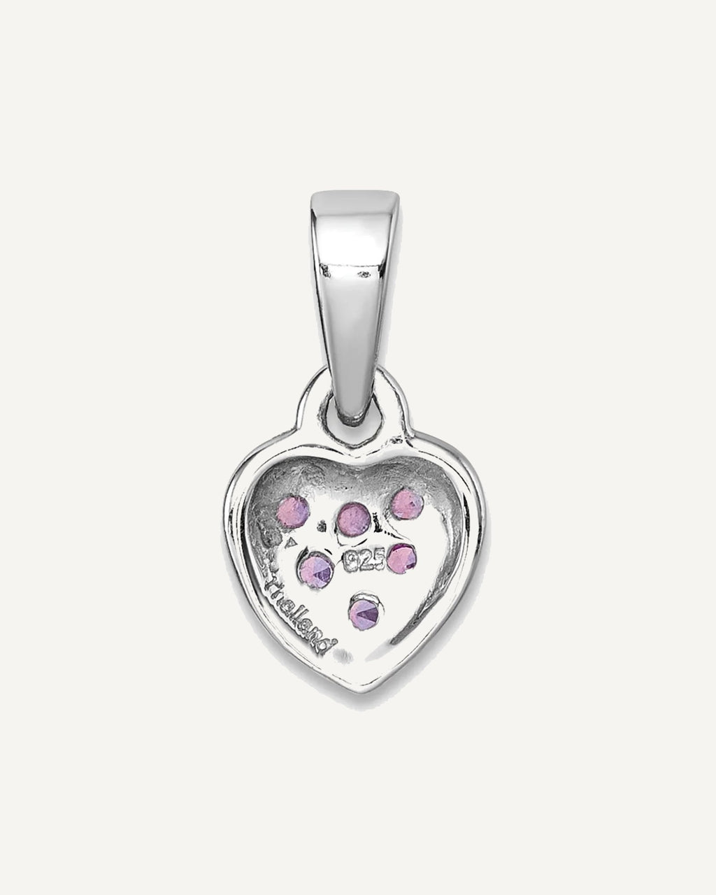 Sterling Silver Rhodium-plated Polished Pink CZ Heart Pendant – View 3