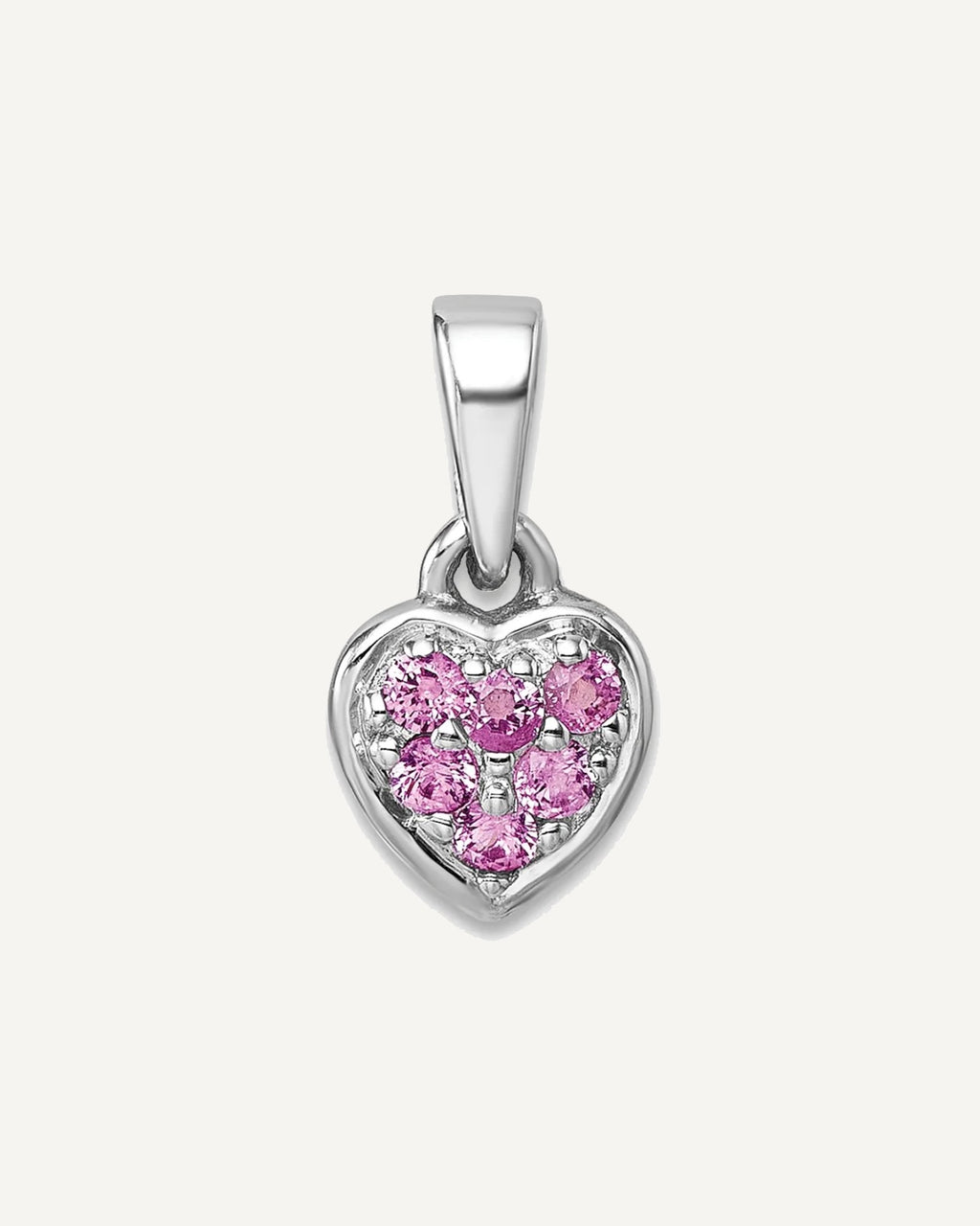Sterling Silver Rhodium-plated Polished Pink CZ Heart Pendant – View 1
