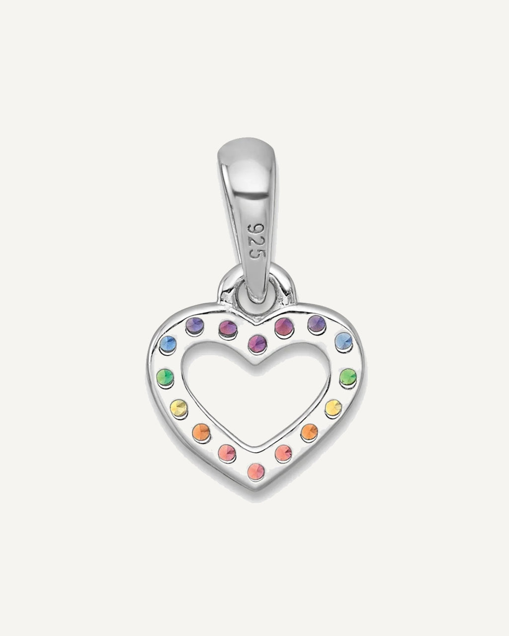 Sterling Silver Rhodium-plated Polished Rainbow Nano Crystals Open Heart Shape Petite Pendant – View 3