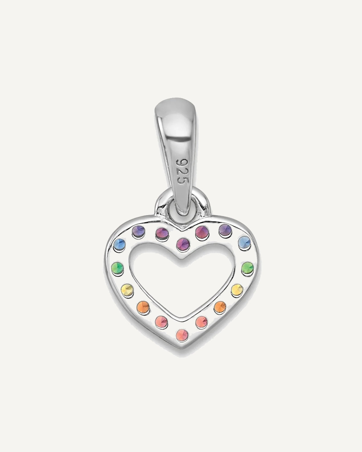 Sterling Silver Rhodium-plated Polished Rainbow Nano Crystals Open Heart Shape Petite Pendant – View 3