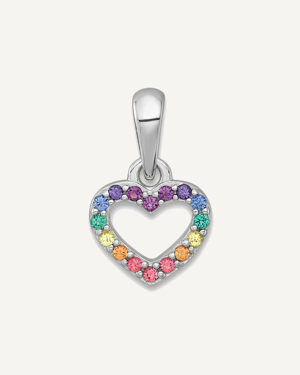 Sterling Silver Rhodium-plated Polished Rainbow Nano Crystals Open Heart Shape Petite Pendant – View 1