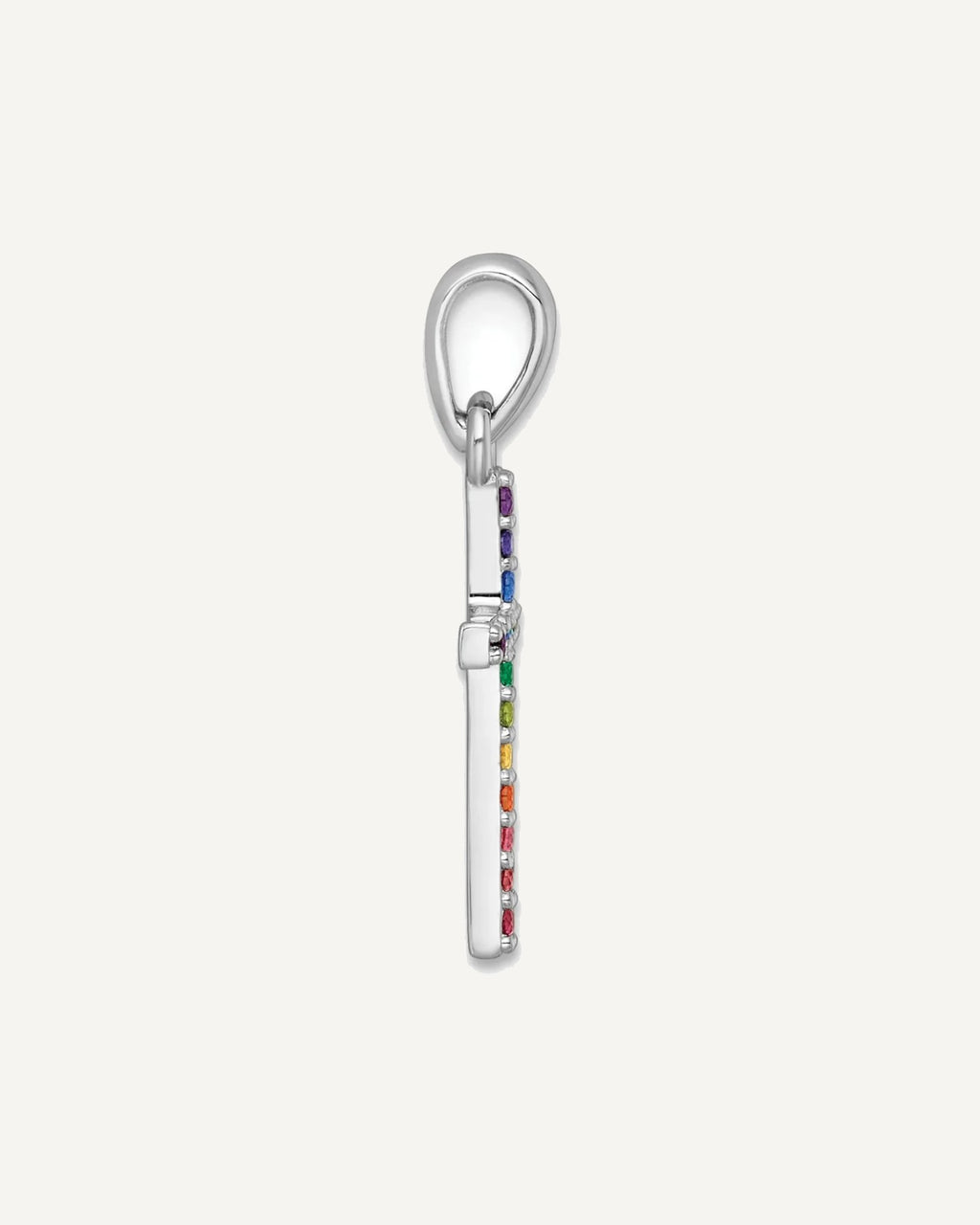 Sterling Silver Rhodium-plated Polished Rainbow Nano Crystals Cross Pendant – View 2