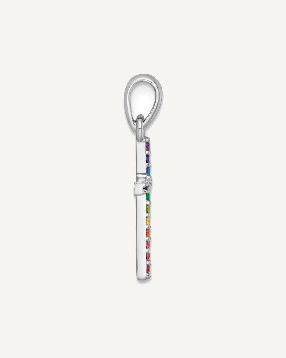 Sterling Silver Rhodium-plated Polished Rainbow Nano Crystals Cross Pendant – View 2