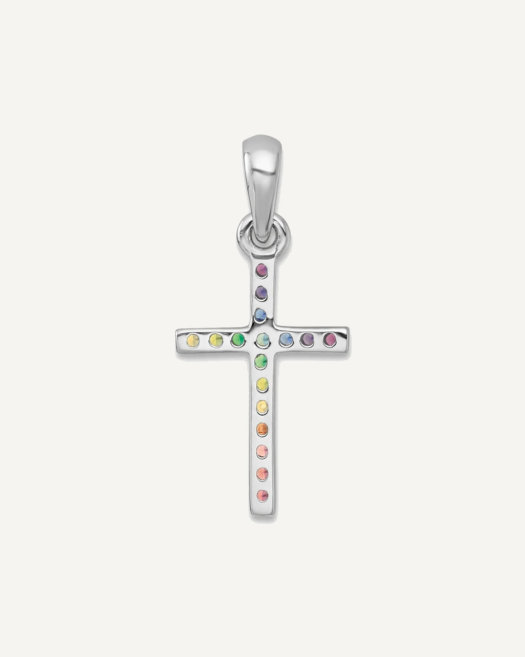 Sterling Silver Rhodium-plated Polished Rainbow Nano Crystals Cross Pendant – View 3