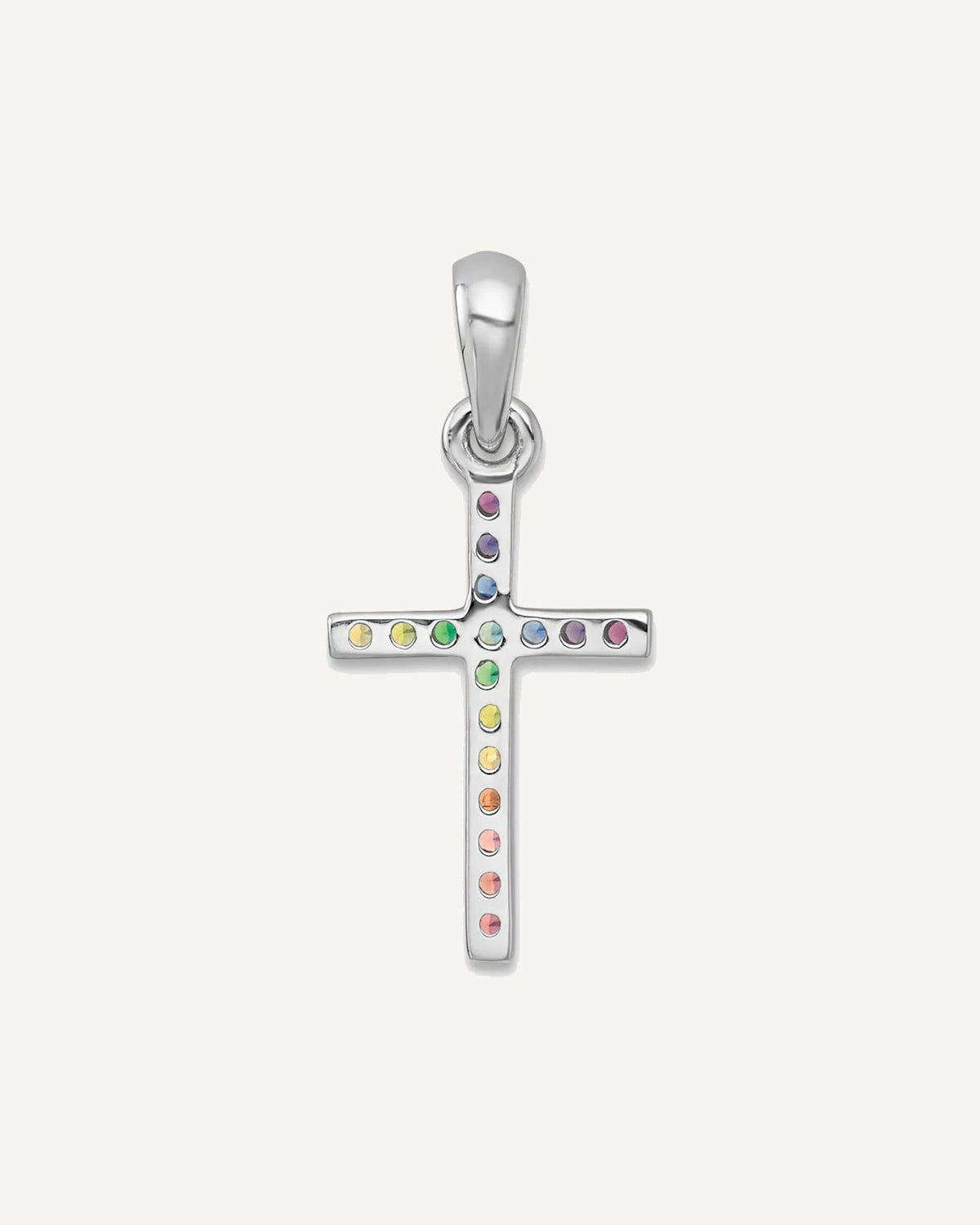 Sterling Silver Rhodium-plated Polished Rainbow Nano Crystals Cross Pendant – View 3