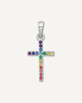 Sterling Silver Rhodium-plated Polished Rainbow Nano Crystals Cross Pendant – View 1
