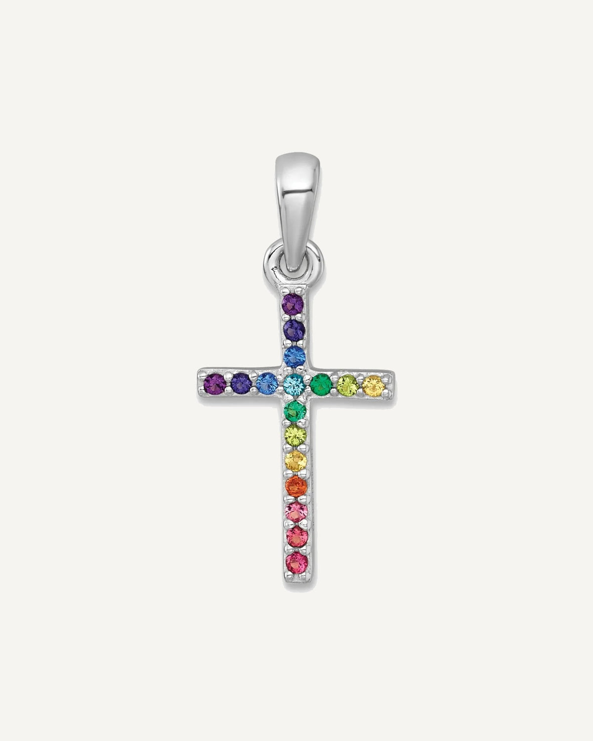 Sterling Silver Rhodium-plated Polished Rainbow Nano Crystals Cross Pendant – View 1
