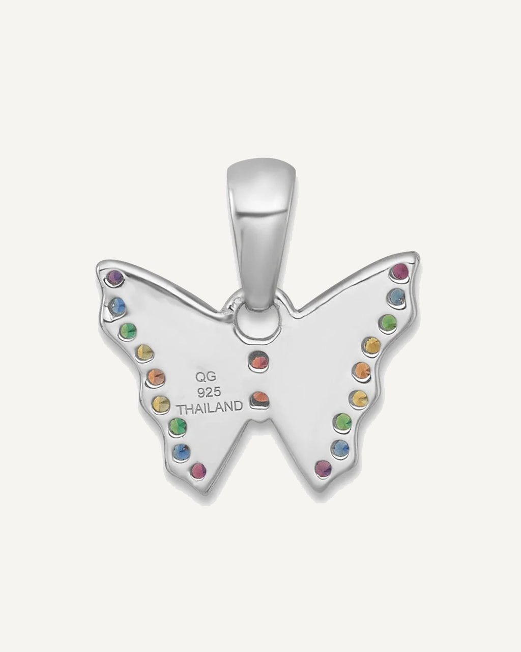 Sterling Silver Rhodium-plated Polished Rainbow Nano Crystals Petite Butterfly Pendant – View 3