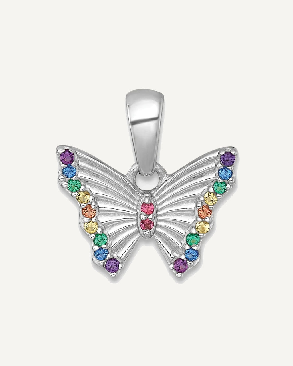 Sterling Silver Rhodium-plated Polished Rainbow Nano Crystals Petite Butterfly Pendant – View 1