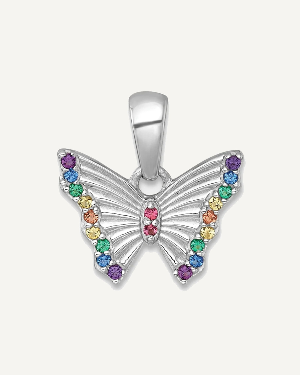 Sterling Silver Rhodium-plated Polished Rainbow Nano Crystals Petite Butterfly Pendant – View 1